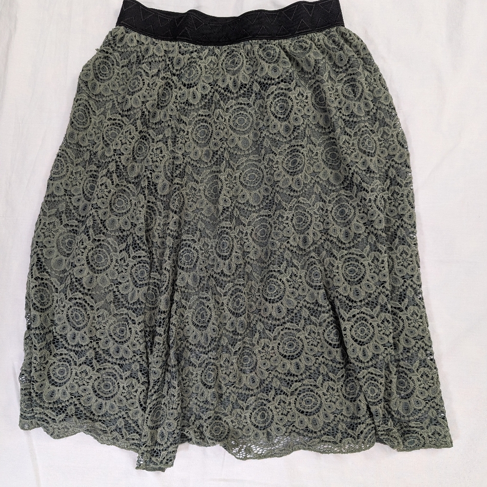 LuLaRoe Lace Skater Skirt in Olive and Black